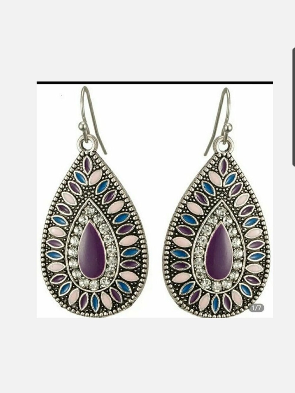 Purple Teardrop Rhinestone Earrings